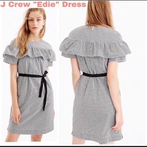 J Crew Micro Gingham Ruffle Dress